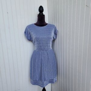 Caution to the Wind Women Blue White Short Sleeve Dress Stretch Tie Back Sz S
